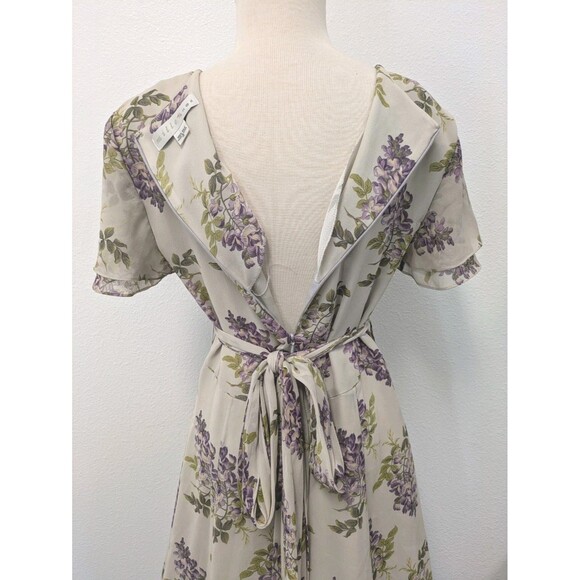 Vintage Ivory Lilac Floral Floor Length Silk Dress sz 12 Bridesmaid Formal - Picture 9 of 16